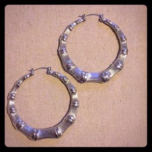 Silver Bamboo Hoop Earrings